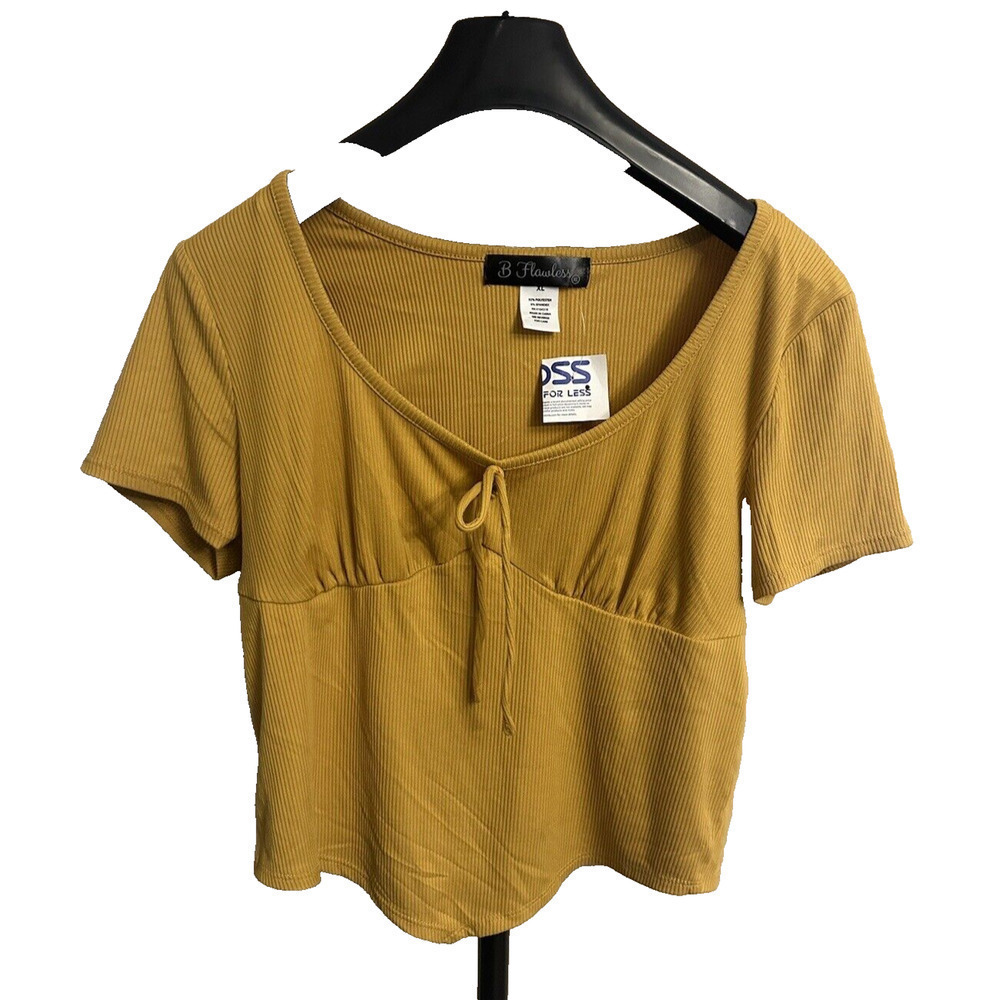 NWT Bflawless Knit Tie Crop Top Mustard Yelllow, Summer Sexy Plus Size XL